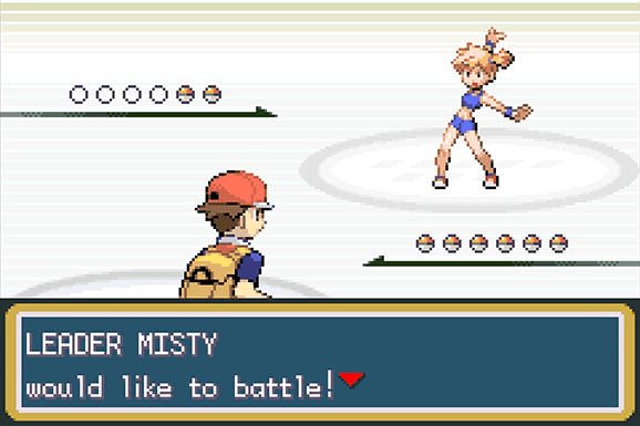 Pokemon FRLG (Pokémon FireRed & LeafGreen) battle screenshot — Leader Misty would like to battle